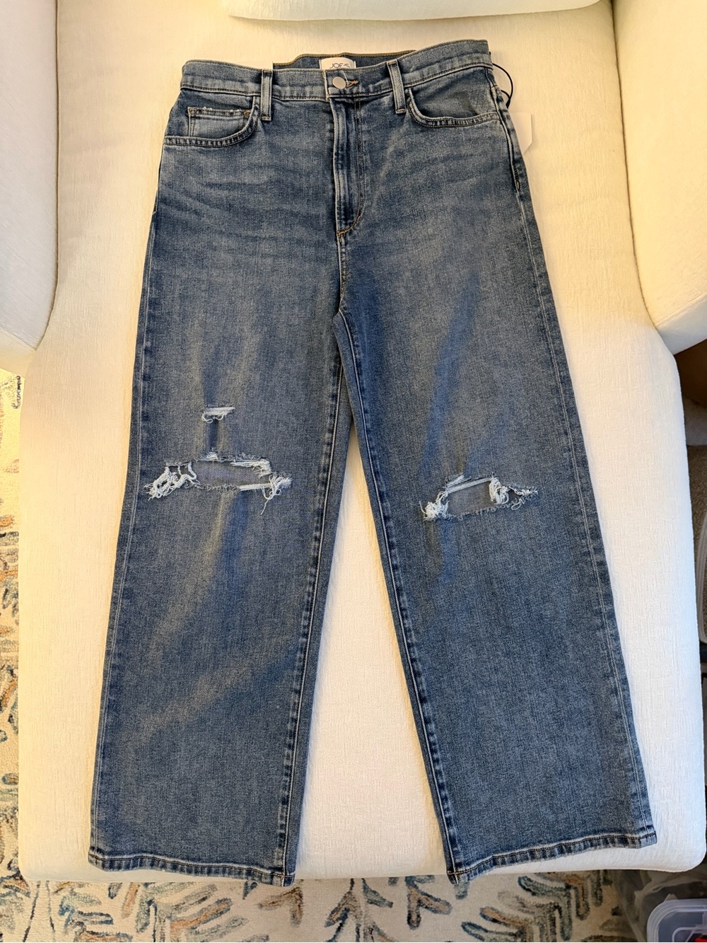 Joe's Jeans Women's Blake Wide-Leg Distressed Mid-Blue Crop Jeans